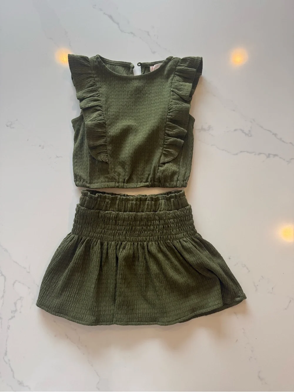 Gianni Bini Olive Green Ruffle Sleeve Skirt Set